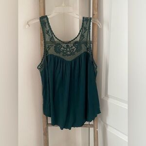 NWOT - American Eagle - Soft & Sexy Emerald Green Lace/Embroidered Tank Top - XL